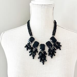Talbots Black Beaded Statement Necklace NEW